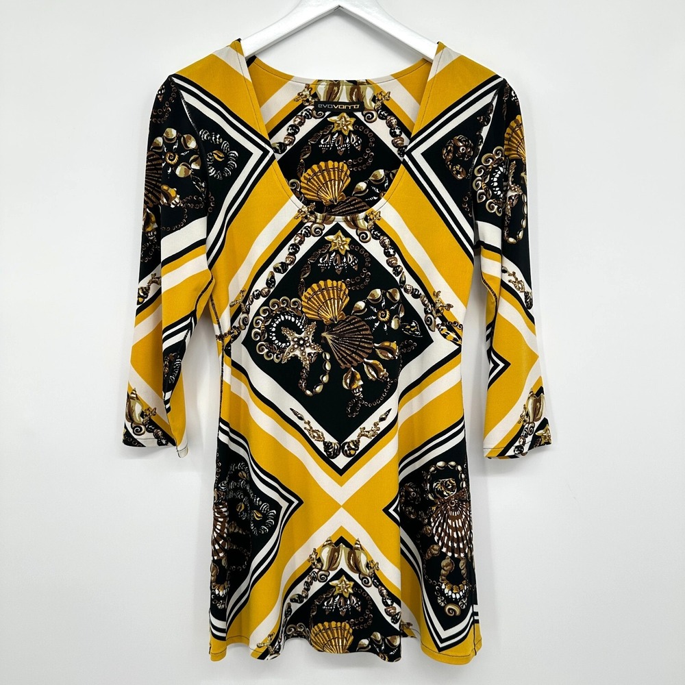 Eva Varro‎ Tunic Top Shirt Blouse Size S M Stretch Knit Maximalist Statement Art